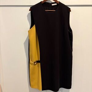Versace Collection Dress 52 US 16 Black Yellow Colorblock Shift Buckle Trim